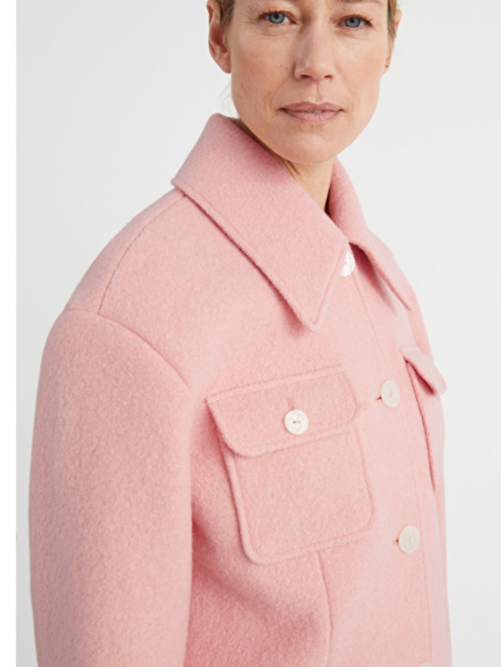 & Other Stories Pink Buttoned Patch Pocket Wool Jacket Size 4